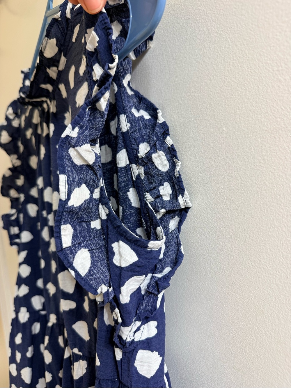 THML Navy Spotted Tiered Mock Neck Mini Dress Ruffle Sleeveless XS - Picture 5 of 12